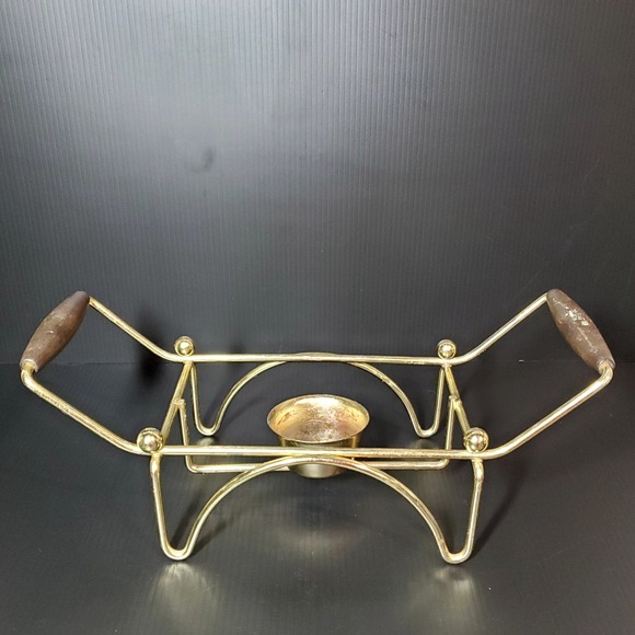 Other - Vintage‎ Mid Century Modern chafing stand metal w/ wood handles, warming stand